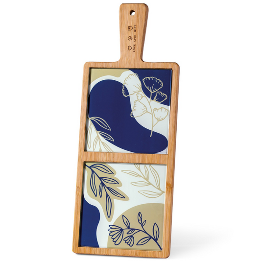 Tagliere in Bamboo e Vetro Blu e Bianco cm 35,5x13,8x1 "Love Live Gift"