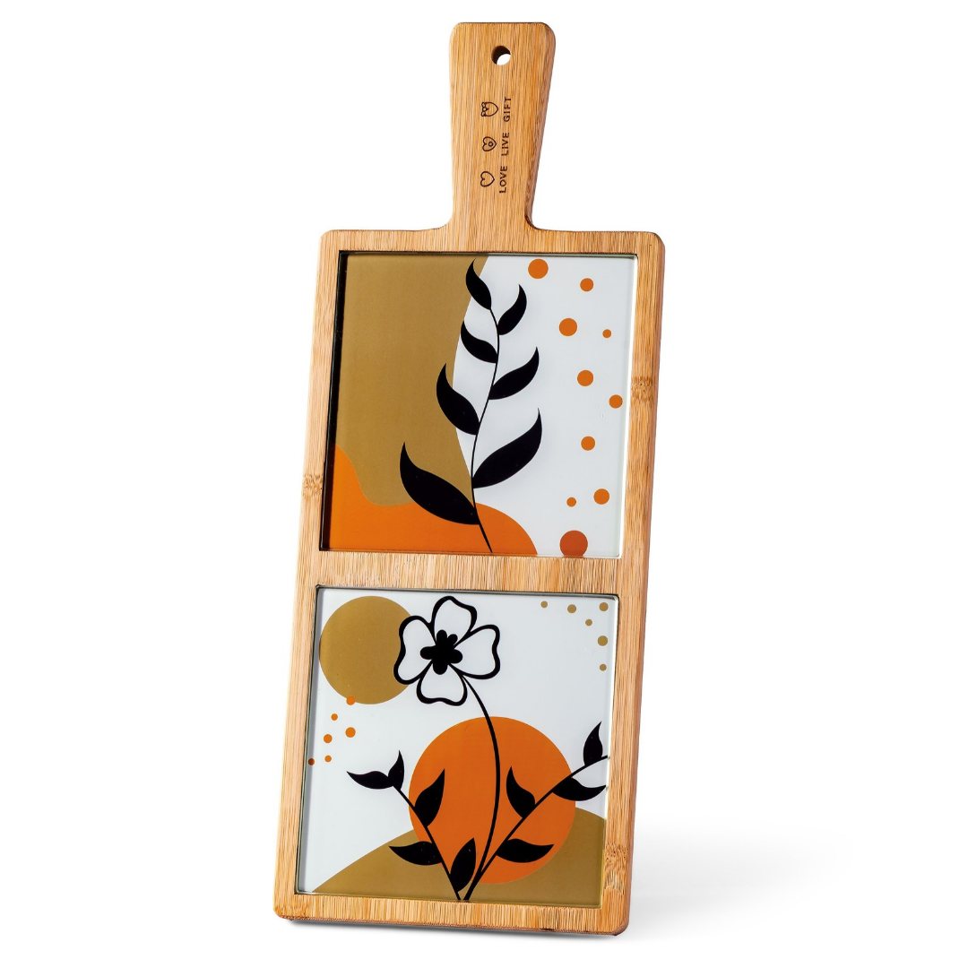 Tagliere in bamboo e Vetro Arancio e Marrone cm 35,5x13,8x1 "Love Live Gift"