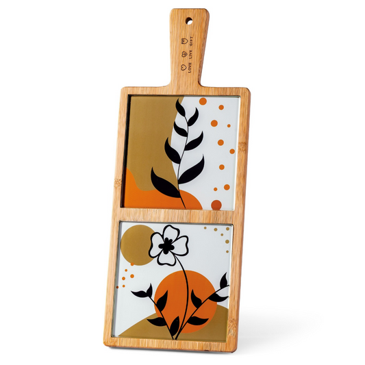 Tagliere in bamboo e Vetro Arancio e Marrone cm 35,5x13,8x1 "Love Live Gift"