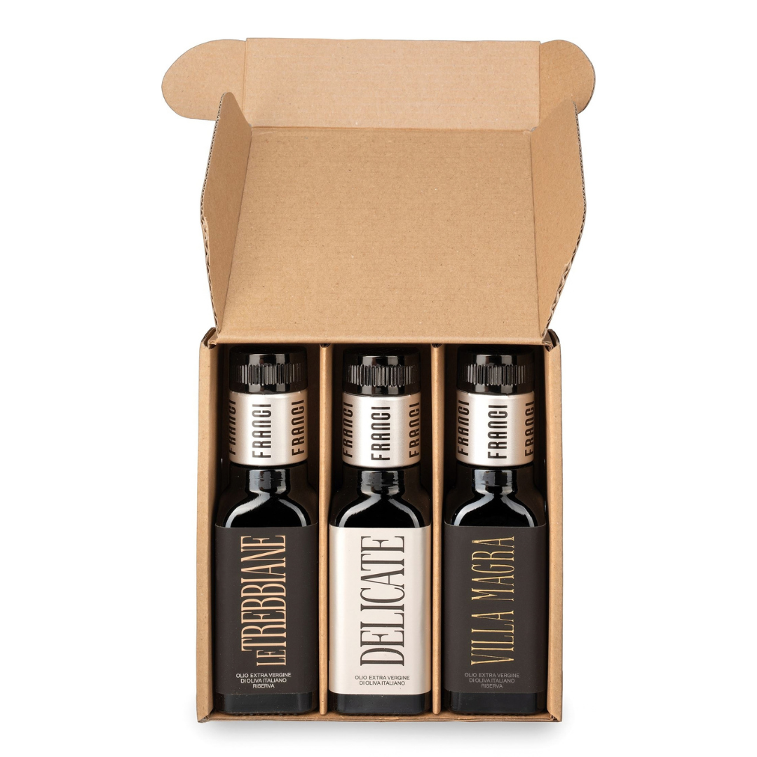 Box degustazione Oli E.V.O. 100% Italiani fruttati "Frantoio Franci" 3x100ml
