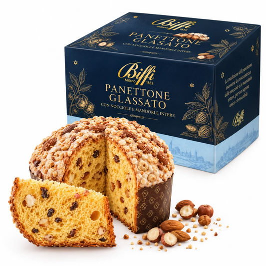Panettone Glassato alle Nocciole e Mandorle intere in scatola 1,5kg Biffi