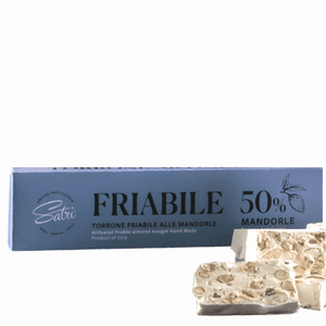 Crumbly nougat with 50%"Satri"almonds handcrafted