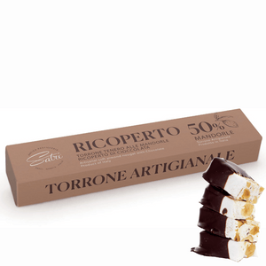 Torrone ricoperto al Cioccolato tenero artigianale "Satri" con 50% di Mandorle 100g
