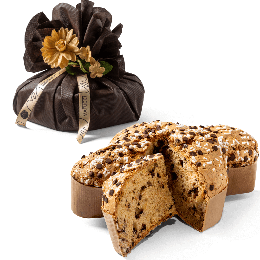 Colomba al Cioccolato in Goccie e Glassa alle Nocciole ricetta artigianale confezionata a mano con tnt Marrone "Mafucci" 750g