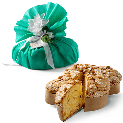 Colomba Classica ricetta artigianale confezionata a mano con tnt Verde tiffany "Mafucci" - ricoperta con Glassa alle Nocciole