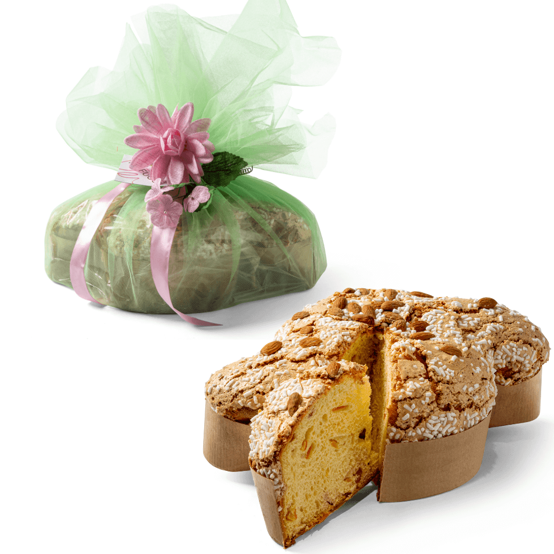 Colomba Classica ricetta artigianale confezionata a mano con tulle Verde "Mafucci" - ricoperta con Glassa alle Nocciole