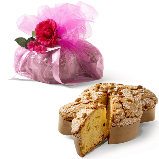 Colomba Classica ricetta artigianale confezionata a mano con tulle Rosa "Mafucci" - ricoperta con Glassa alle Nocciole