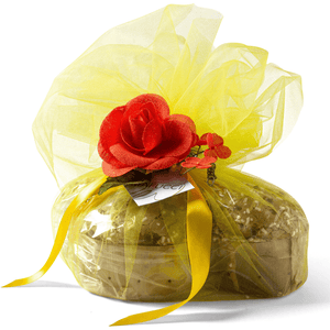 Colomba de Pascua con Chocolate y Naranja"Mafucci"Caja regalo Tul Amarillo y Flores