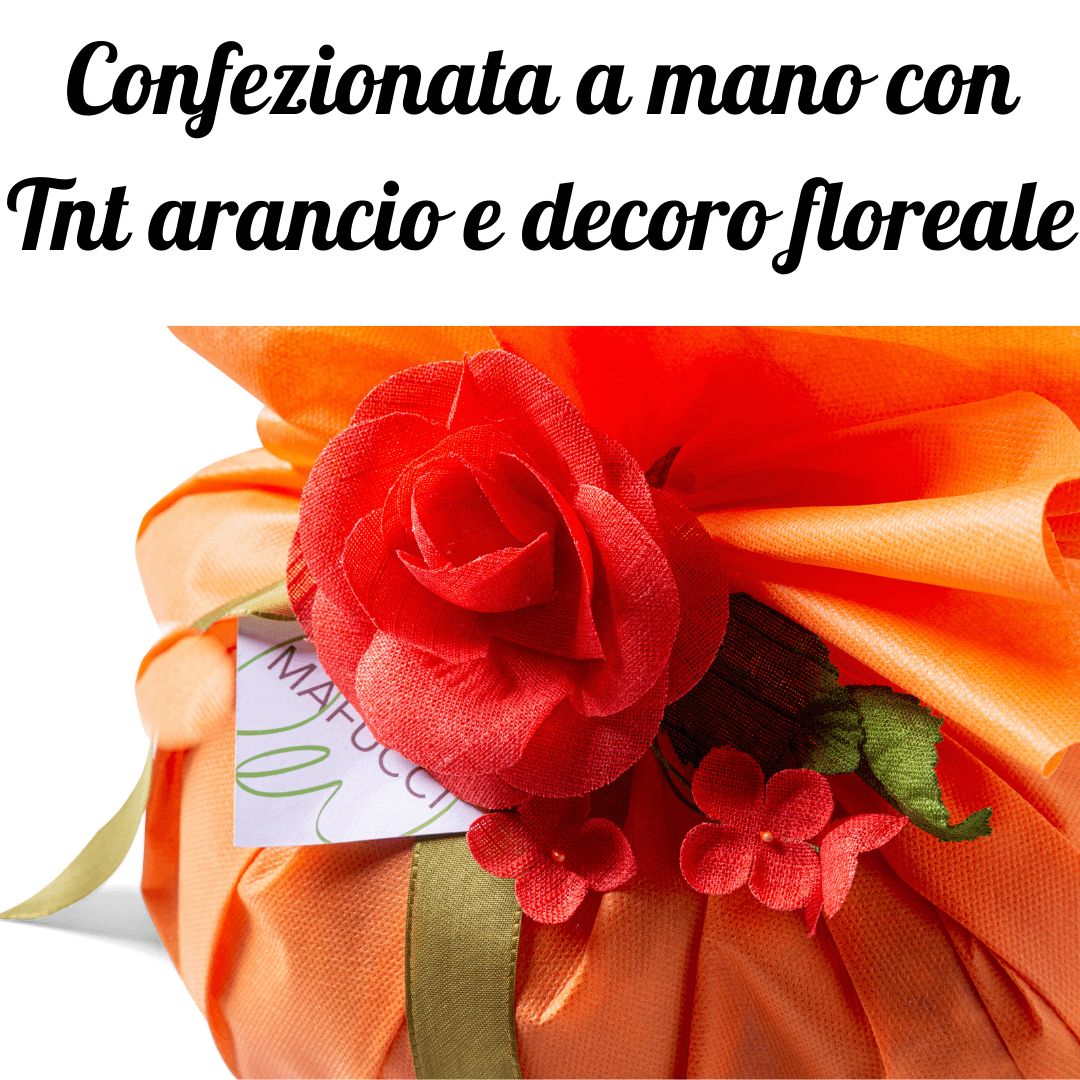 Colomba Arancia candita e Cioccolato Fondente ricetta artigianale confezionata a mano con tnt Arancio "Mafucci" - ricoperta con Glassa alle Nocciole e Goccie 750g