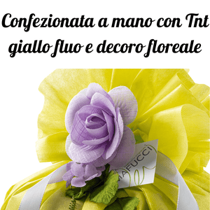 „Mafucci“ klassischer Colomba, handverpackt mit Fluo Yellow TNT und Blumendekoration, handwerklicher Verarbeitung und Mutterhefe