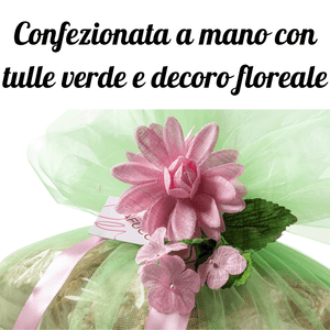 Colomba Pasquale Classic"Mafucci"Realizada con tul verde, cinta de raso y adornos florales
